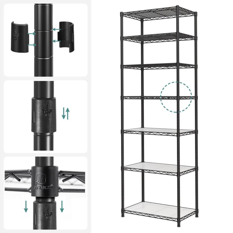 SONGMICS 7-Tier Metal Storage Shelves Organizer Wire Shelving Unit Garage Shelving Storage Rack Adjustable Shelves Black - Image 5