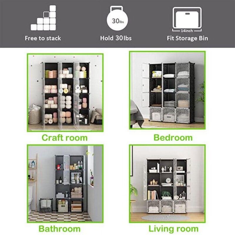 SUGIFT Cube Storage 12-Cube Storage Organizer Cabinet, Display Storage System DIY Bookshelf Organizer Shelves Plastic Storage Cube - Image 3