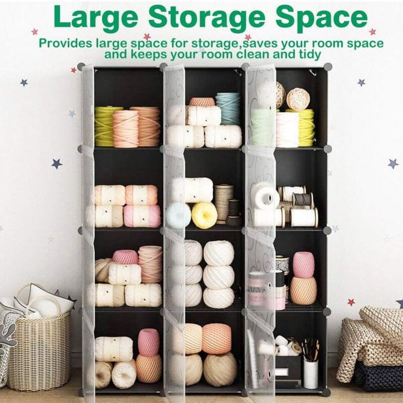 SUGIFT Cube Storage 12-Cube Storage Organizer Cabinet, Display Storage System DIY Bookshelf Organizer Shelves Plastic Storage Cube - Image 4
