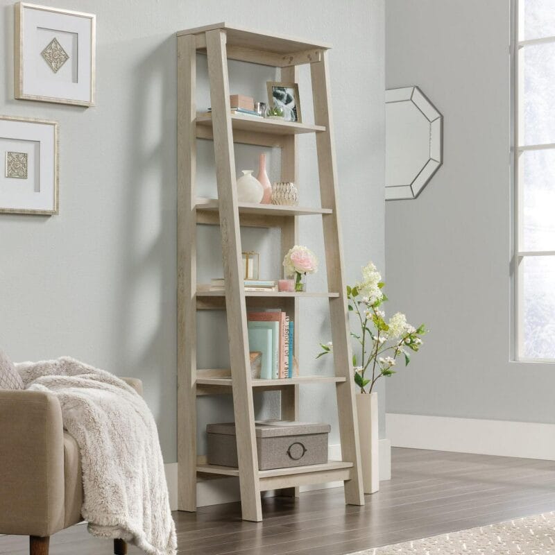Sauder Trestle 5-Shelf Bookcase, Chalked Chestnut Finish