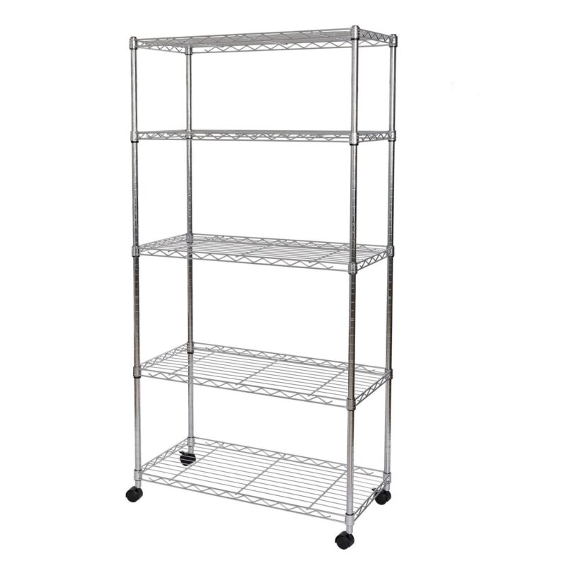 Seville Classics 5-Tier Steel Wire Shelving with Wheels, 30  W x 14  D x 60  H, Chrome - Image 4