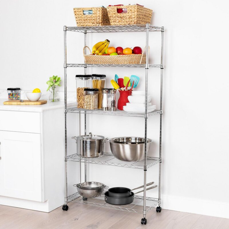 Seville Classics 5-Tier Steel Wire Shelving with Wheels, 30  W x 14  D x 60  H, Chrome - Image 7