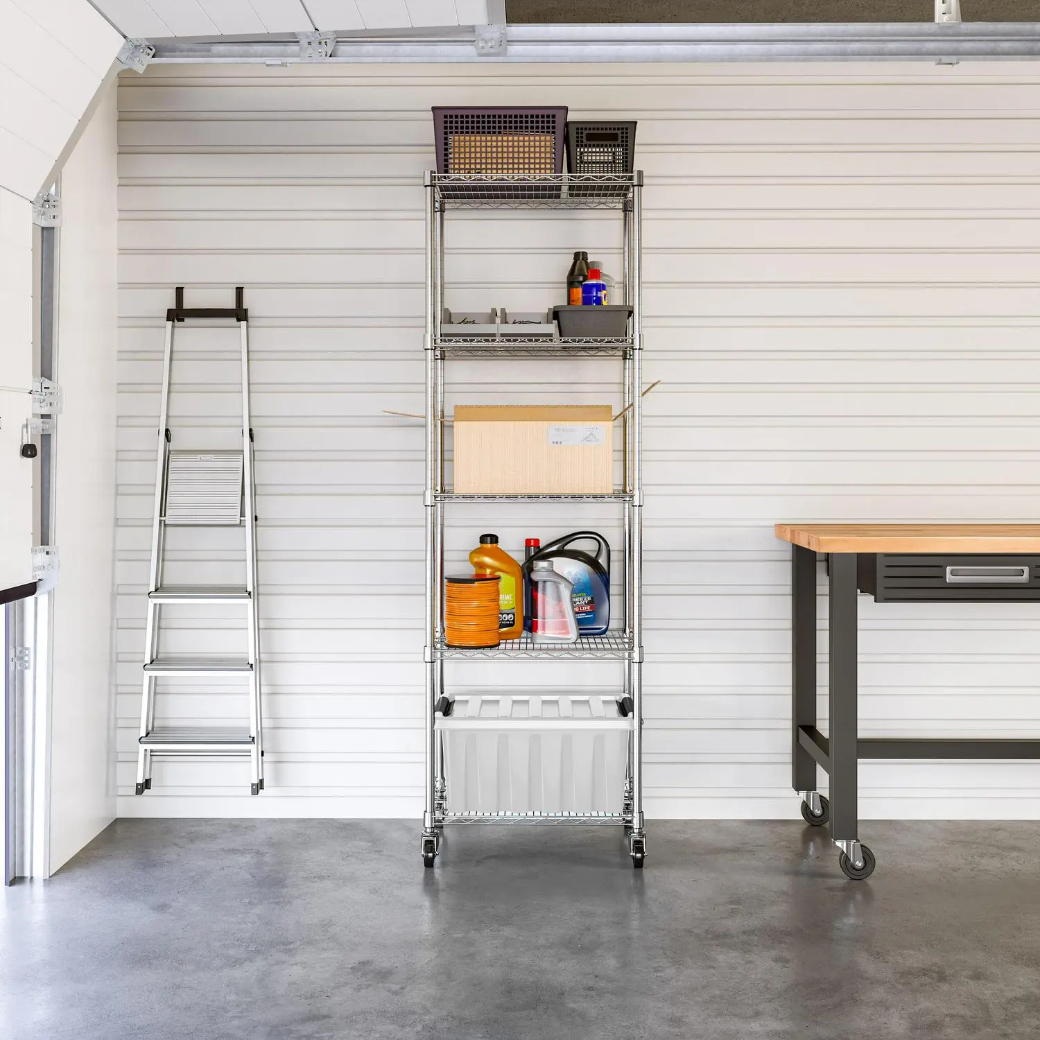 Seville Classics UltraDurable Commercial-Grade 5-Tier NSF-Certified Steel Wire Shelving with Wheels, 24 x 18 Chrome 3 Seville Classics UltraDurable Commercial-Grade 5-Tier NSF-Certified Steel Wire Shelving with Wheels, 24 x 18 Chrome - Image 3