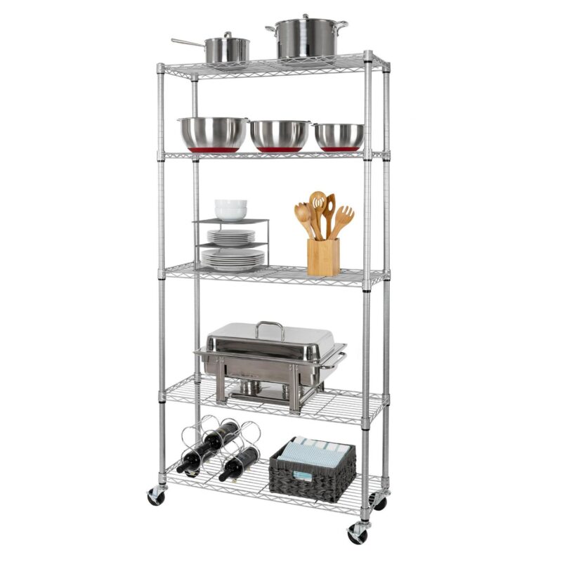 Seville Classics UltraDurable 5-Tier NSF Steel Shelving, 36  W x 14  D x 72  H, Silver