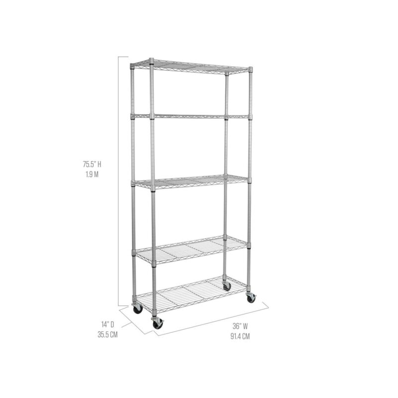 Seville Classics UltraDurable 5-Tier NSF Steel Shelving, 36  W x 14  D x 72  H, Silver - Image 2