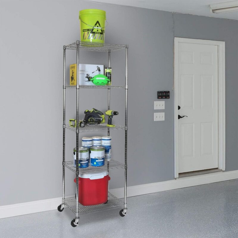 Seville Classics UltraDurable Commercial-Grade 5-Tier NSF-Certified Steel Wire Shelving with Wheels, 24  x 18  Chrome - Image 9