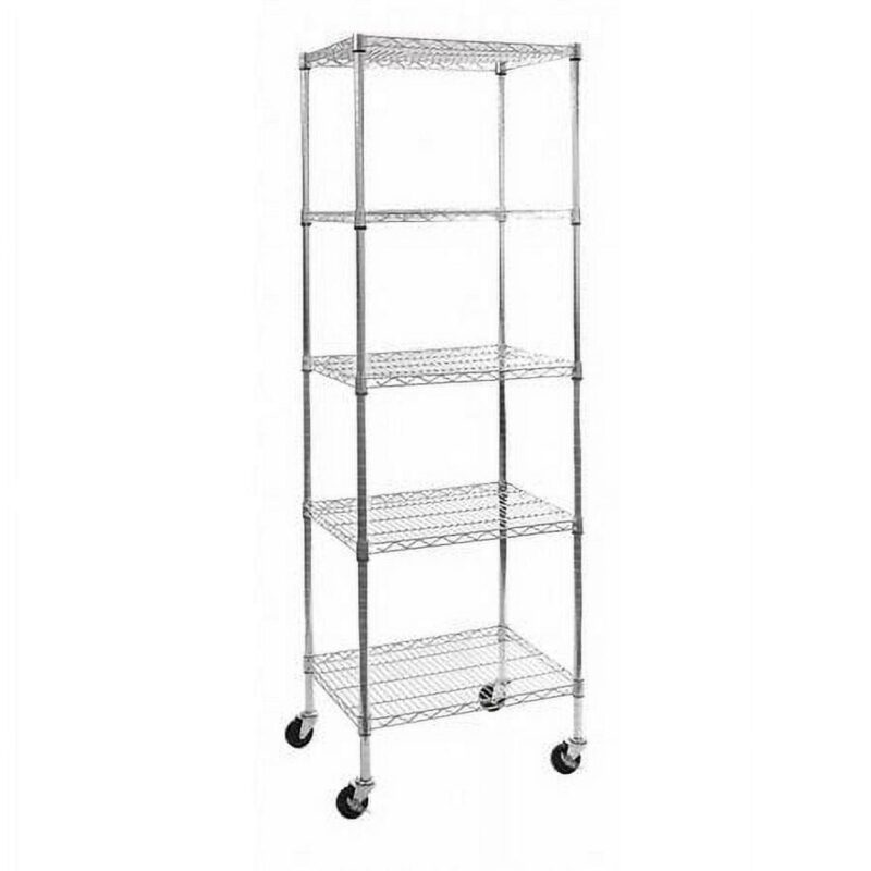 Seville Classics UltraDurable Commercial-Grade 5-Tier NSF-Certified Steel Wire Shelving with Wheels, 24  x 18  Chrome