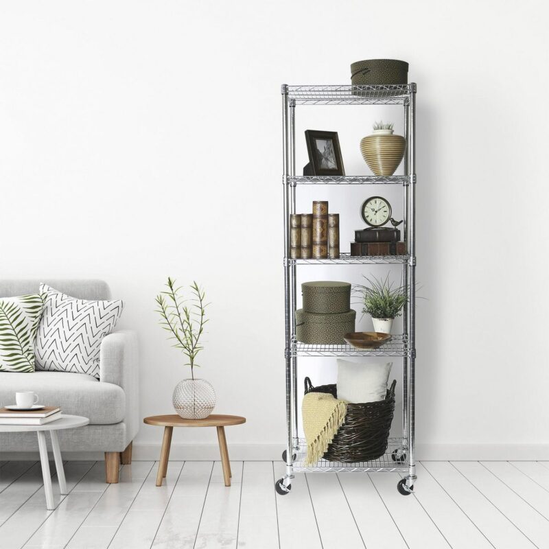 Seville Classics UltraDurable Commercial-Grade 5-Tier NSF-Certified Steel Wire Shelving with Wheels, 24  x 18  Chrome - Image 10