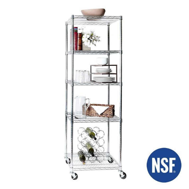 Seville Classics UltraDurable Commercial-Grade 5-Tier NSF-Certified Steel Wire Shelving with Wheels, 24  x 18  Chrome - Image 5