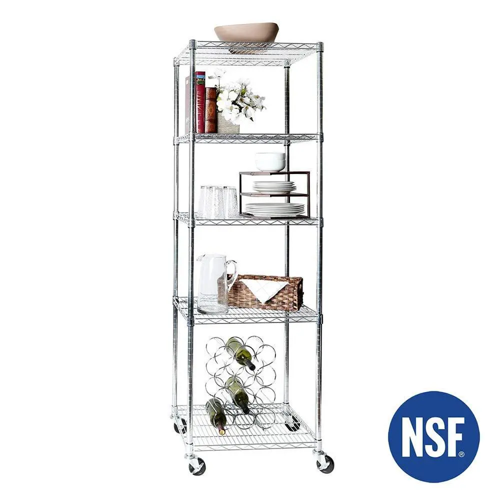 Seville Classics UltraDurable Commercial-Grade 5-Tier NSF-Certified Steel Wire Shelving with Wheels, 24 x 18 Chrome 5 Seville Classics UltraDurable Commercial-Grade 5-Tier NSF-Certified Steel Wire Shelving with Wheels, 24 x 18 Chrome - Image 5
