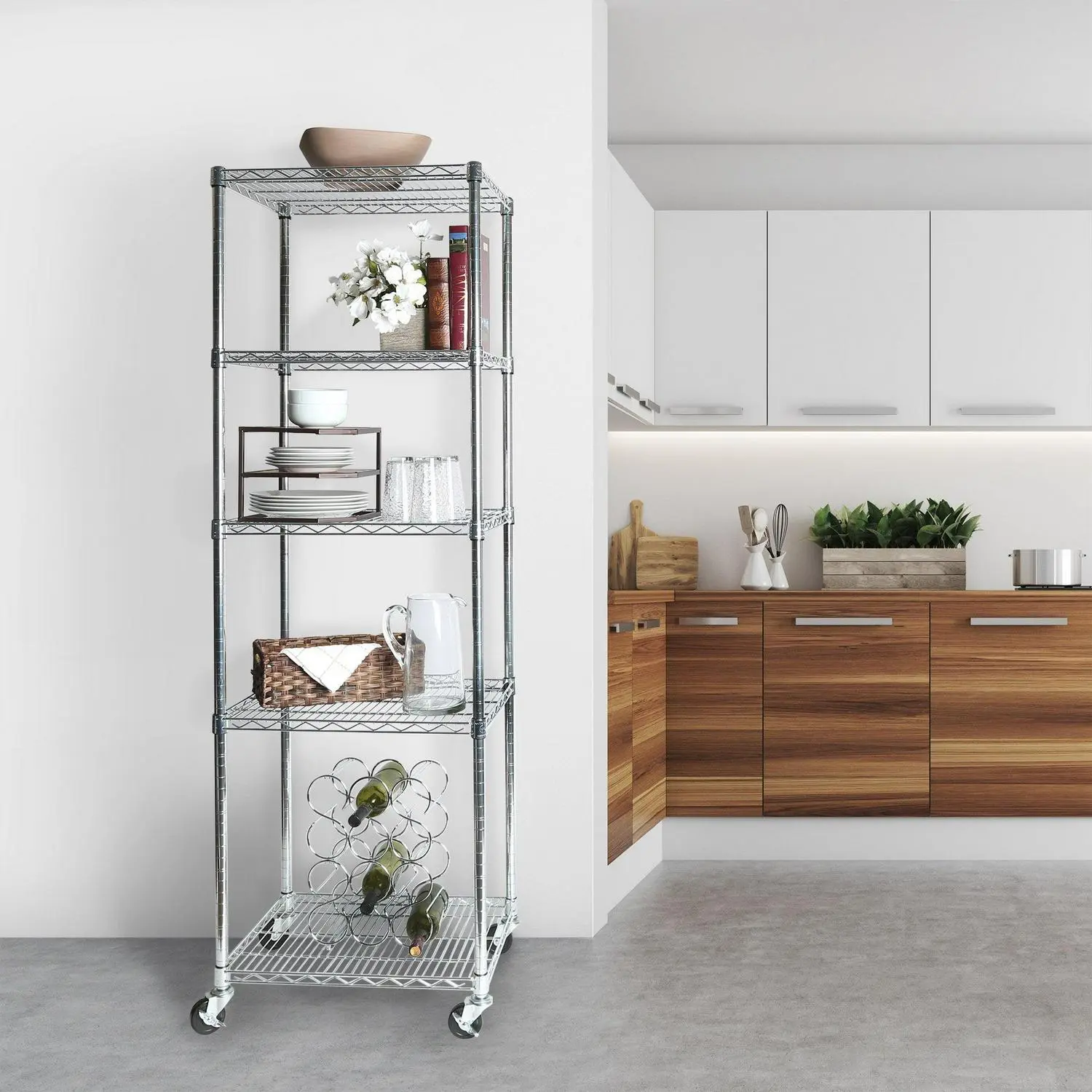 Seville Classics UltraDurable Commercial-Grade 5-Tier NSF-Certified Steel Wire Shelving with Wheels, 24 x 18 Chrome 8 Seville Classics UltraDurable Commercial-Grade 5-Tier NSF-Certified Steel Wire Shelving with Wheels, 24 x 18 Chrome - Image 8
