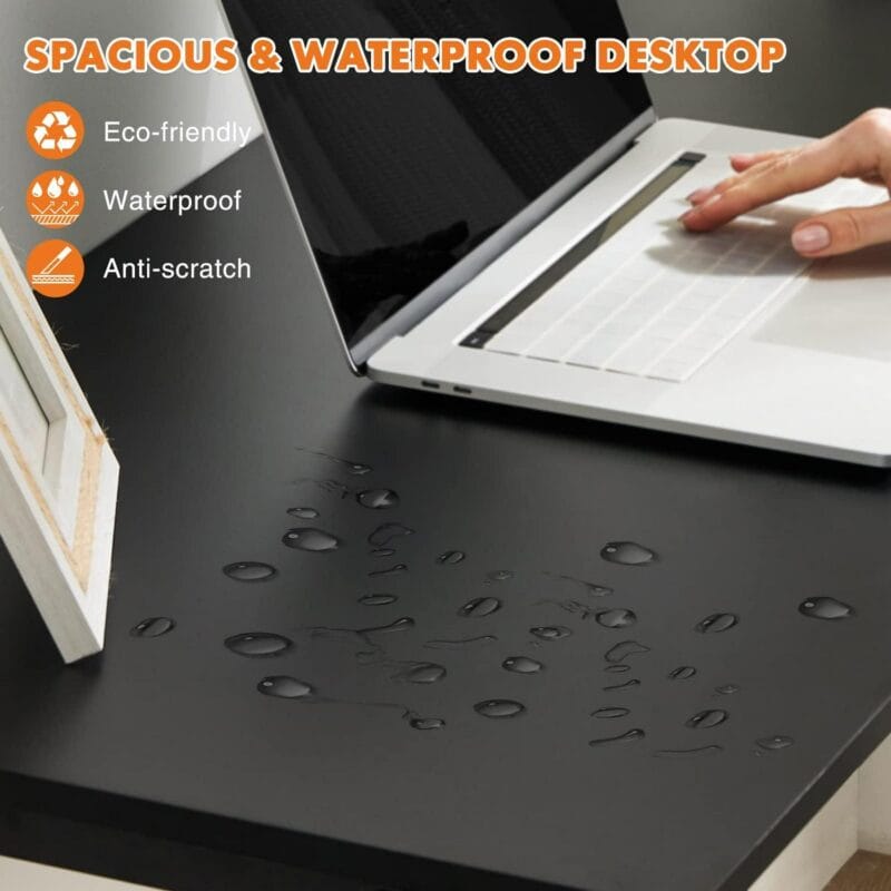 Small Computer Desk Small Office Desk 31 Inch Writing Desk Home Office Desks Small Space Desk Study Table Modern Simple Style Work Table with Storage Bag Iron Hook Metal Frame for Home, Bedroom - Image 4