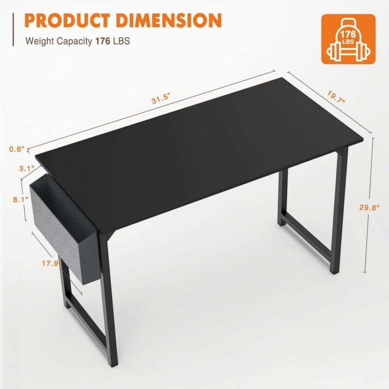 Small Computer Desk Small Office Desk 31 Inch Writing Desk Home Office Desks Small Space Desk Study Table Modern Simple Style Work Table with Storage Bag Iron Hook Metal Frame for Home, Bedroom - Image 3