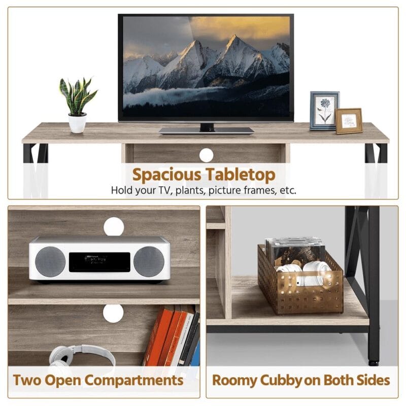 SmileMart 47inch Industrial Wooden TV Stand with Storage for Living Room, Gray - Image 3