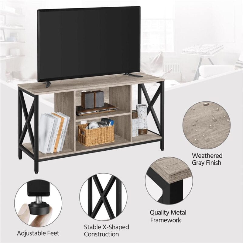 SmileMart 47inch Industrial Wooden TV Stand with Storage for Living Room, Gray - Image 6
