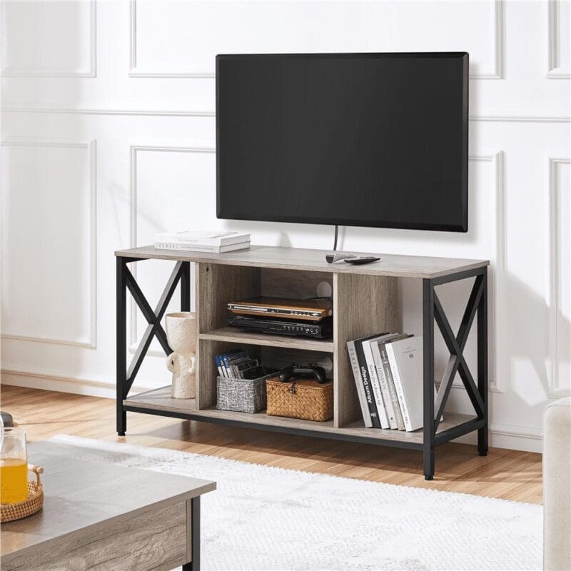 SmileMart 47inch Industrial Wooden TV Stand with Storage for Living Room, Gray - Image 4