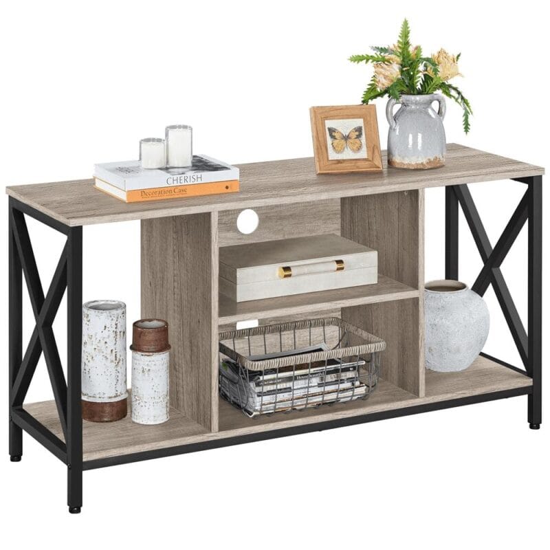 SmileMart 47inch Industrial Wooden TV Stand with Storage for Living Room, Gray - Image 9