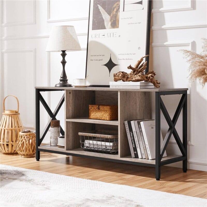 SmileMart 47inch Industrial Wooden TV Stand with Storage for Living Room, Gray - Image 2