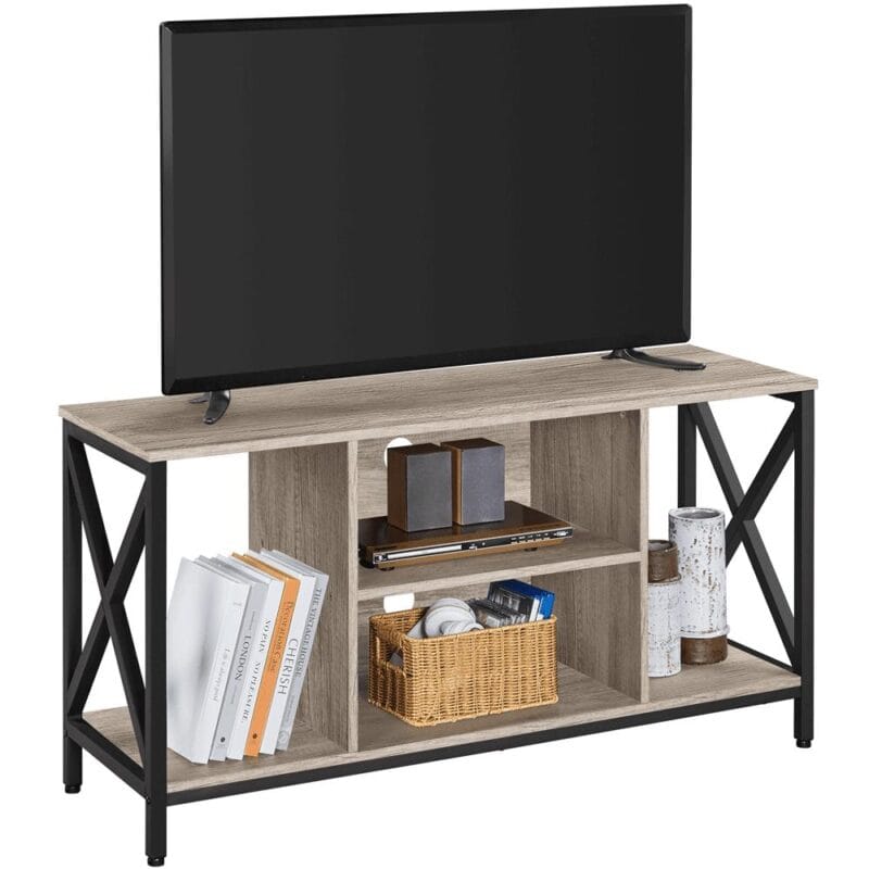 SmileMart 47inch Industrial Wooden TV Stand with Storage for Living Room, Gray