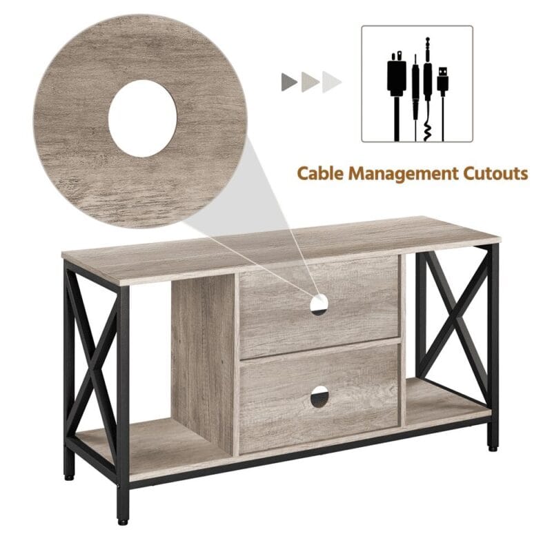 SmileMart 47inch Industrial Wooden TV Stand with Storage for Living Room, Gray - Image 5