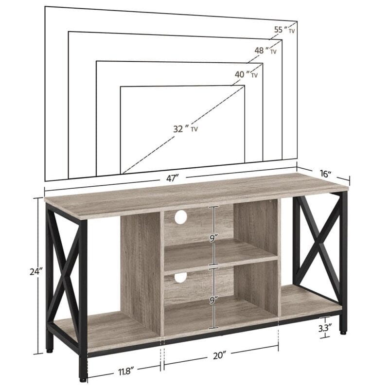 SmileMart 47inch Industrial Wooden TV Stand with Storage for Living Room, Gray - Image 7