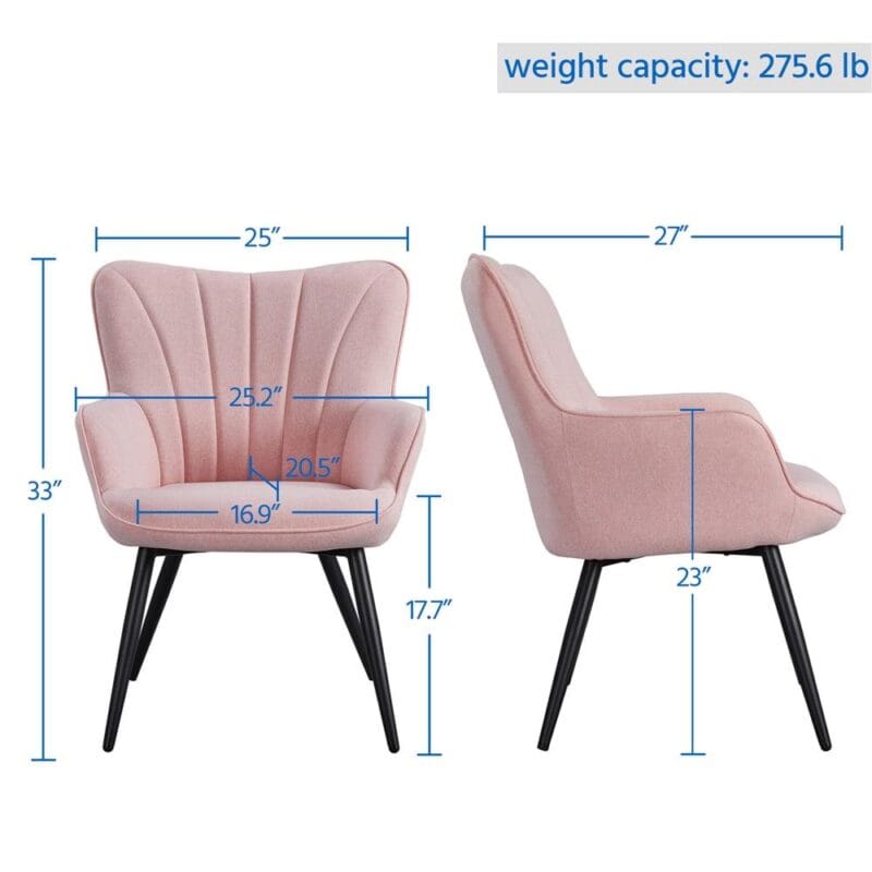 SmileMart Upholstered Fabric Modern Accent Chair, Pink - Image 3