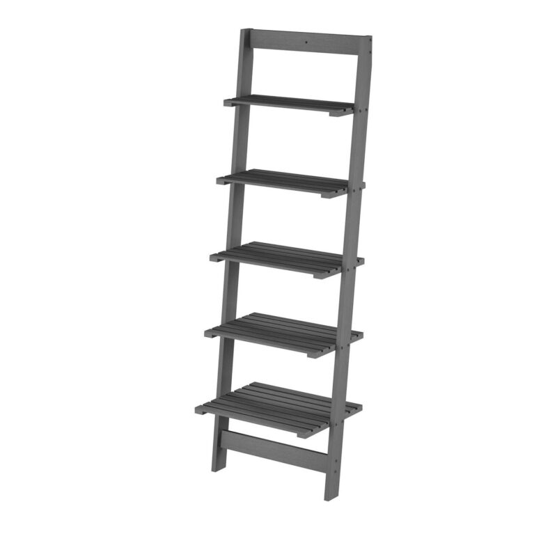 Somerset Home 5-Tier Leaning Ladder Bookshelf (Gray) - Image 4