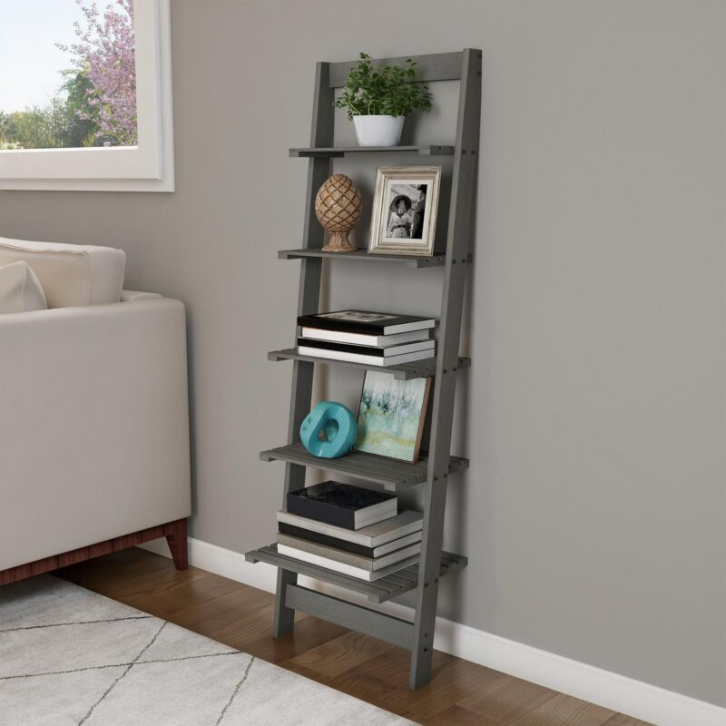 Somerset Home 5-Tier Leaning Ladder Bookshelf (Gray)