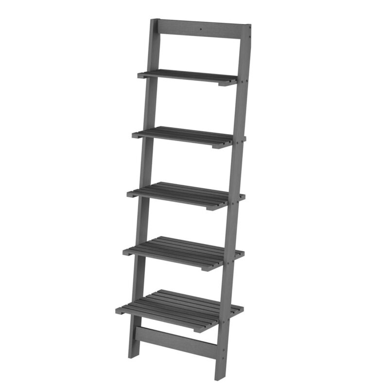 Somerset Home 5-Tier Leaning Ladder Bookshelf (Gray) - Image 8