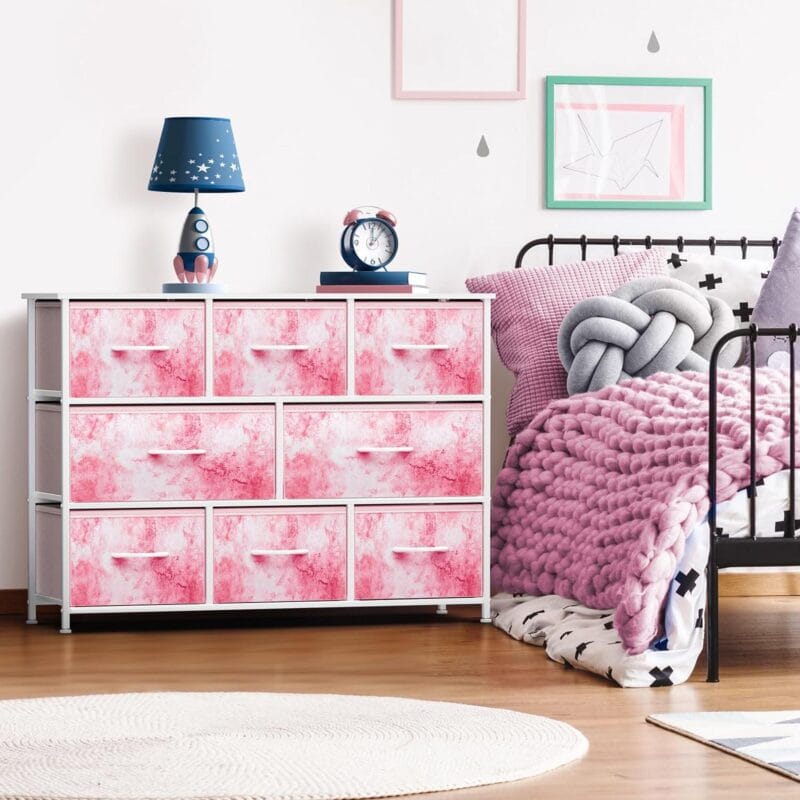 Sorbus Dresser with 8 Fabric Bins Drawers - Kids Furniture Storage Chest for Clothing Toys Organization, Bedroom, Closet (Tie-Dye Pink) - Image 2