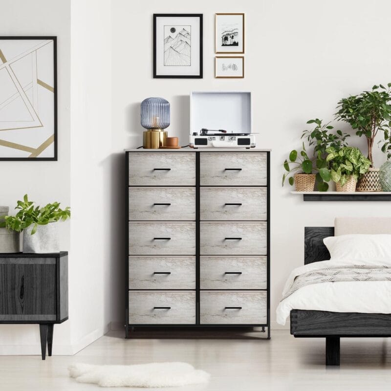 Sorbus Dresser with 10 Faux Wood Drawers - Storage Unit Organizer Chest for Clothes - Bedroom, Hallway, Living Room, Closet, and Dorm Furniture - Steel Frame, Wood Top, and Easy Pull Polyester Fabric Bins - Image 6
