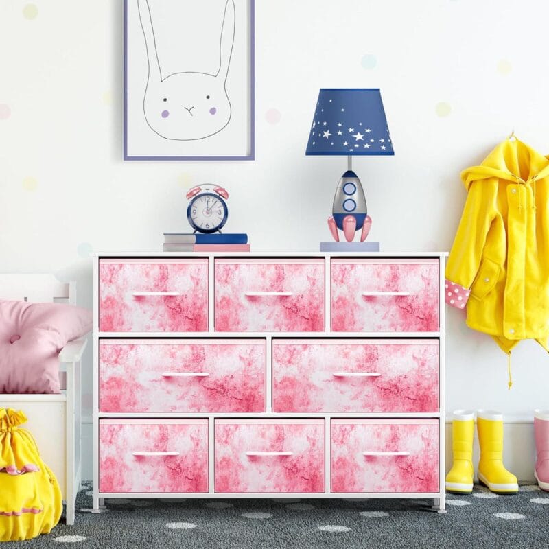 Sorbus Dresser with 8 Fabric Bins Drawers - Kids Furniture Storage Chest for Clothing Toys Organization, Bedroom, Closet (Tie-Dye Pink) - Image 6