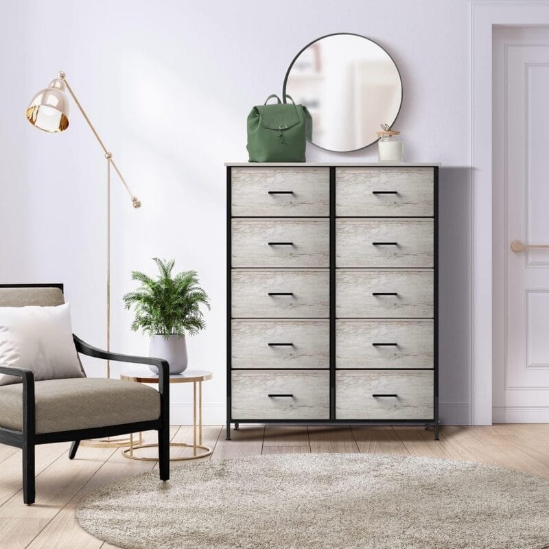 Sorbus Dresser with 10 Faux Wood Drawers - Storage Unit Organizer Chest for Clothes - Bedroom, Hallway, Living Room, Closet, and Dorm Furniture - Steel Frame, Wood Top, and Easy Pull Polyester Fabric Bins - Image 4