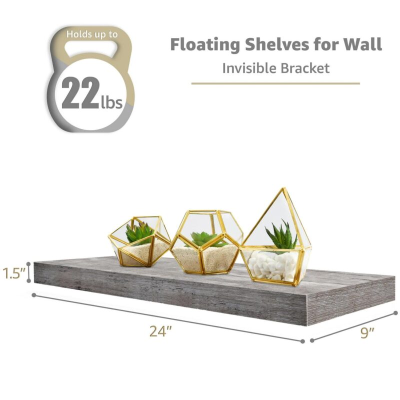 Sorbus Wall Mounted Floating Shelves for Wall DA(C)cor - Large 24 Inch, 3 Pack, Gray - Image 2