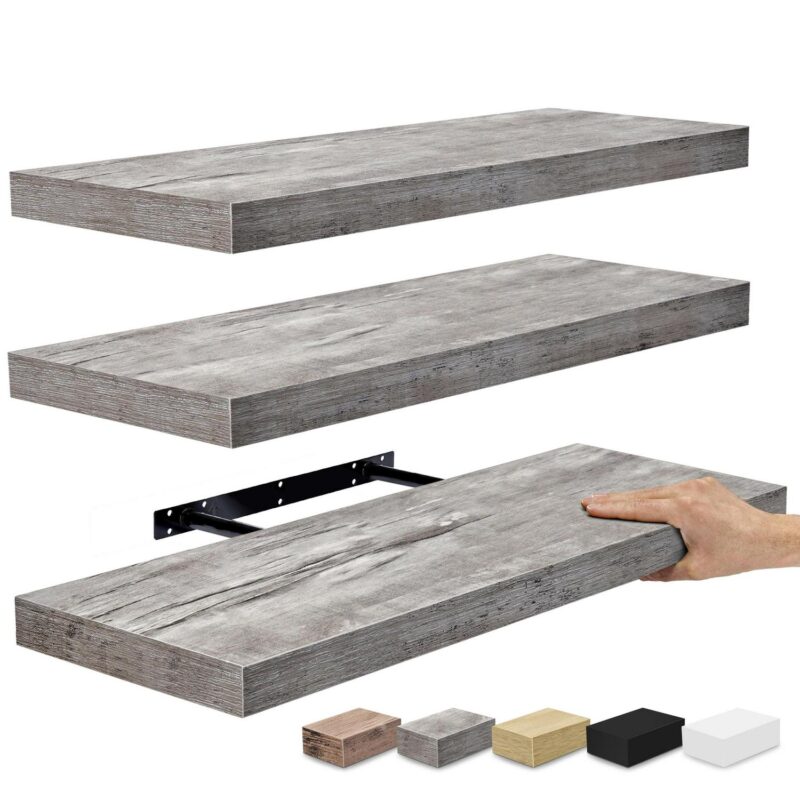 Sorbus Wall Mounted Floating Shelves for Wall DA(C)cor - Large 24 Inch, 3 Pack, Gray