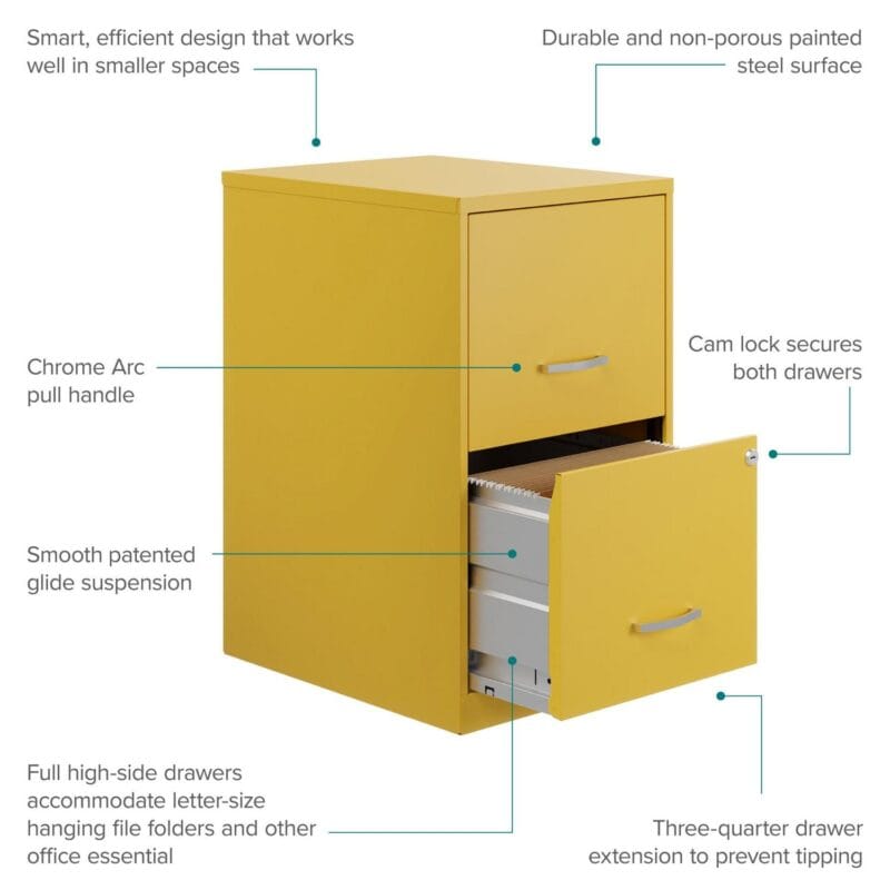 Space Solutions 18  Deep 2 Drawer Letter Width Vertical File Cabinet, Yellow - Image 3