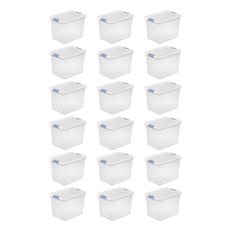 Sterilite 25 Quart Capacity Clear Plastic Storage Tote Bins, (18 Pack)