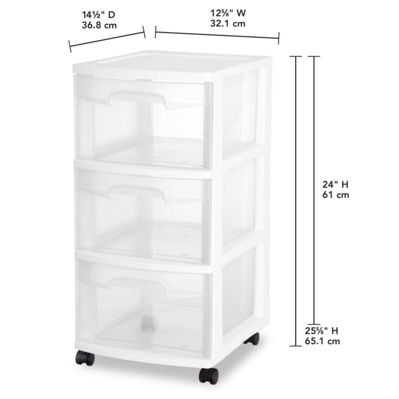 Sterilite 3 Drawer Cart, White - Image 4