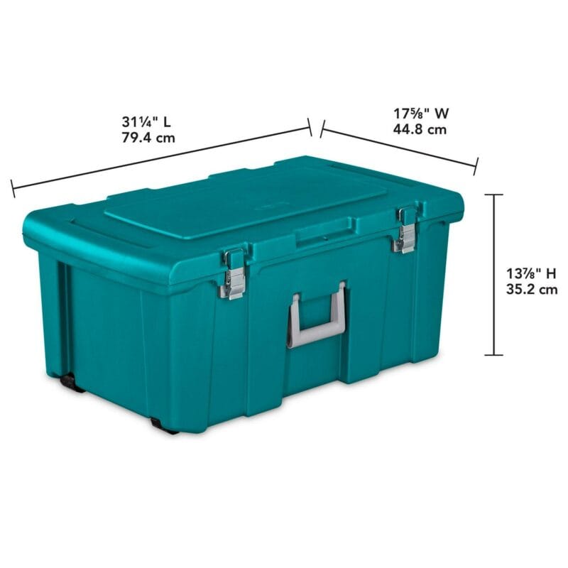 Sterilite Footlocker Stackable Latching Storage Bin w/ Wheels, 2 Pack, Teal - Image 7