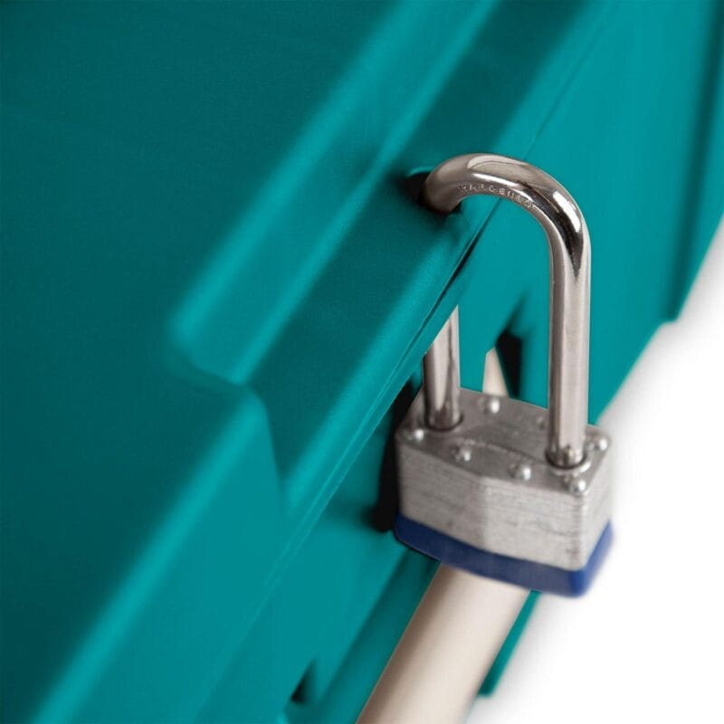 Sterilite Footlocker Stackable Latching Storage Bin w/ Wheels, 2 Pack, Teal - Image 4