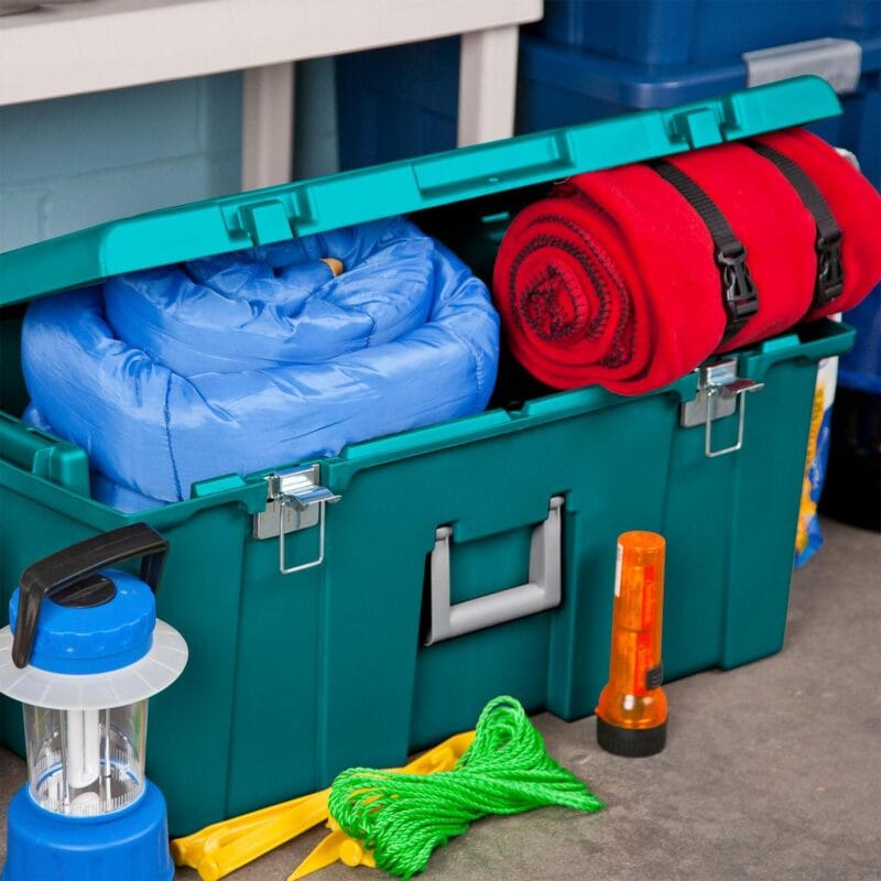 Sterilite Footlocker Stackable Latching Storage Bin w/ Wheels, 2 Pack, Teal - Image 6
