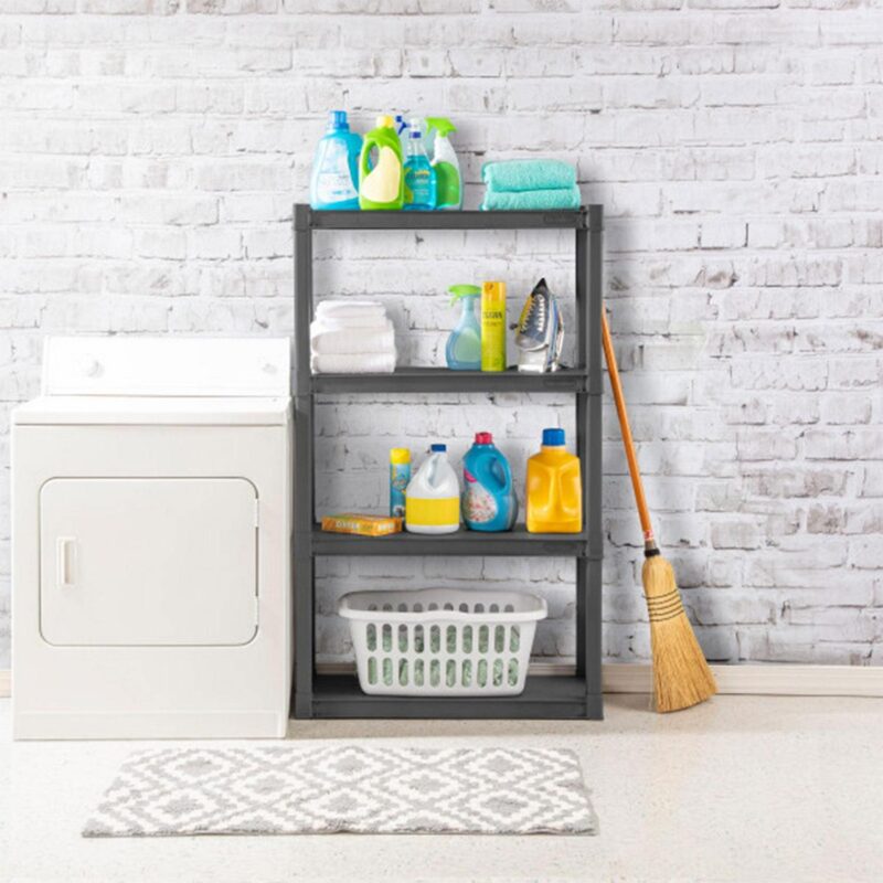 Sterilite Plastic Indoor Outdoor 4 Shelf Durable Shelving Unit, Gray - Image 7