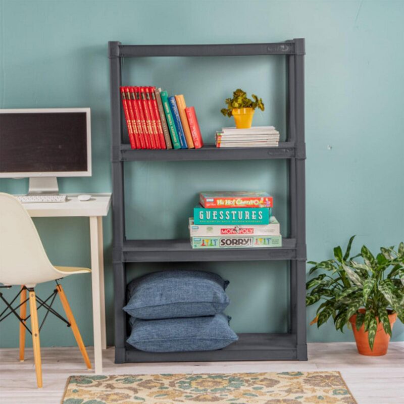 Sterilite Plastic Indoor Outdoor 4 Shelf Durable Shelving Unit, Gray - Image 4