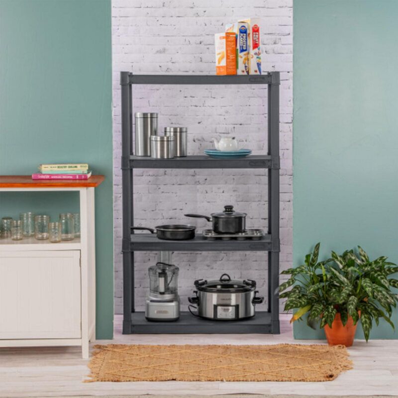 Sterilite Plastic Indoor Outdoor 4 Shelf Durable Shelving Unit, Gray - Image 3