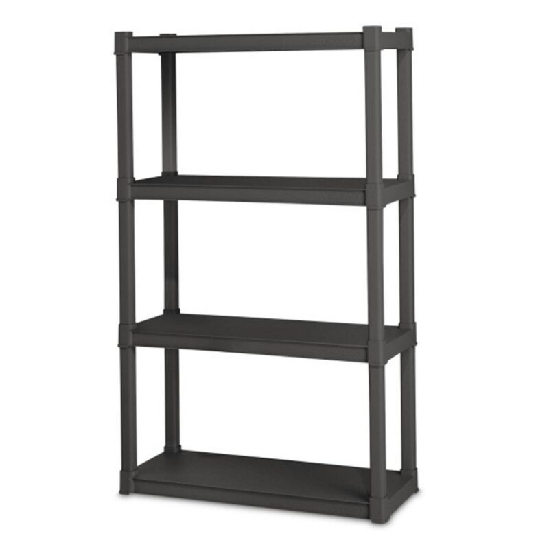Sterilite Plastic Indoor Outdoor 4 Shelf Durable Shelving Unit, Gray