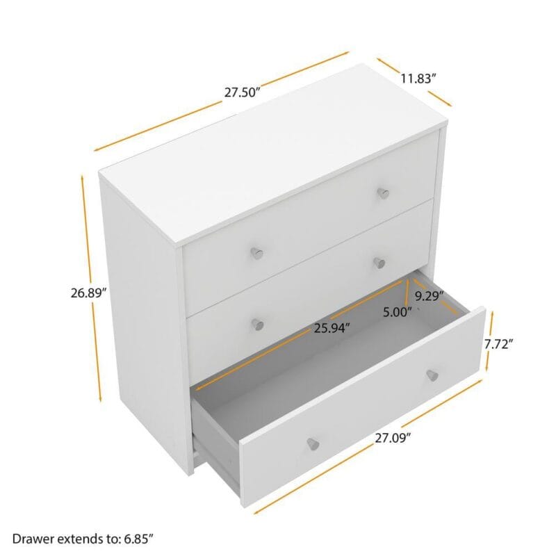 Studio 3 Drawer Dresser, White - Image 4