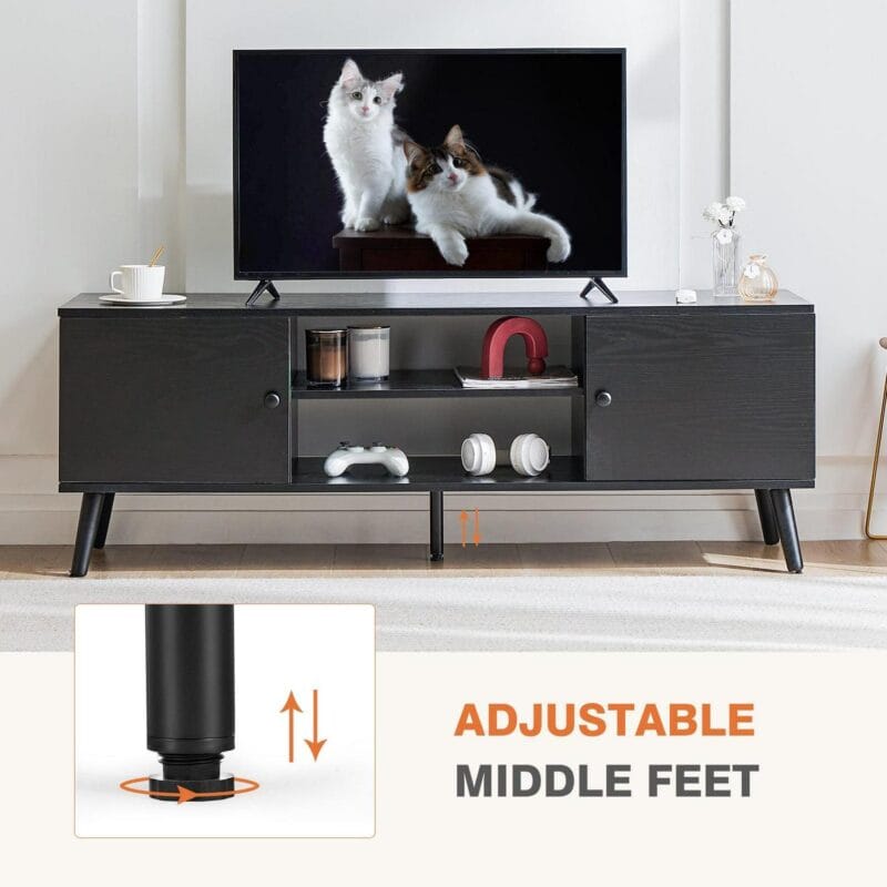 TV Stand Wide TV Entertainment Center Storage Cabinets for TV up to 65-inch Mid Century Modern TV Console for Living Room, Black - Image 3