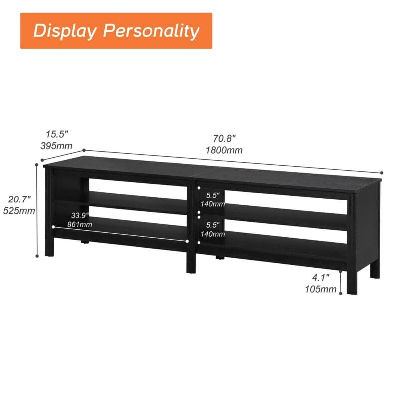 TV Stand for 75 inch TV Entertainment Center , Wood Modern TV Console Storage for 80 70 65 inch TV for Living Room Bedroom, Black, 70 inch - Image 4