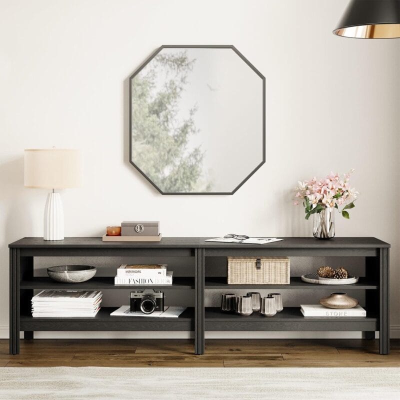 TV Stand for 75 inch TV Entertainment Center , Wood Modern TV Console Storage for 80 70 65 inch TV for Living Room Bedroom, Black, 70 inch