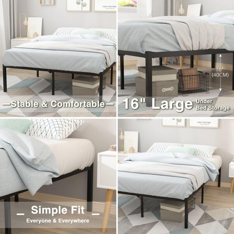 Teraves 16 Inch Full Size Black Metal Platform Bed Frame with Under-bed Storage for Home Bedroom Furnitures - Image 2